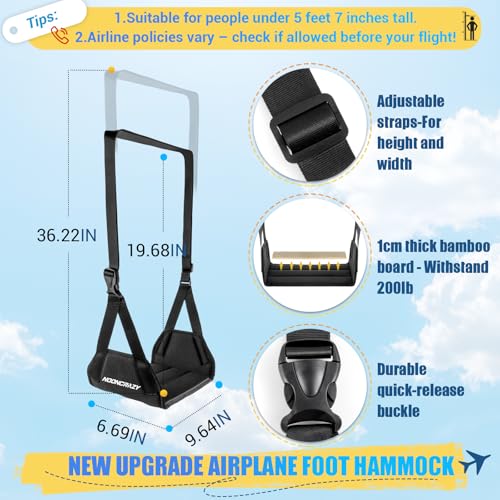 Minimalist Airplane Foot Hammock, No Collapse Foot Rest for Plane Travel Set
