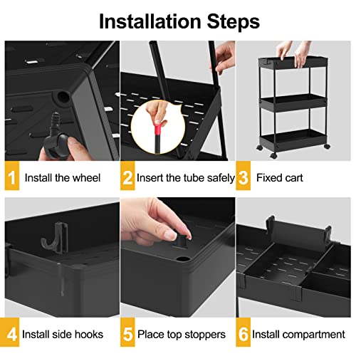SPACELEAD 3 Tier Rolling Cart with Wheels, Storage Set